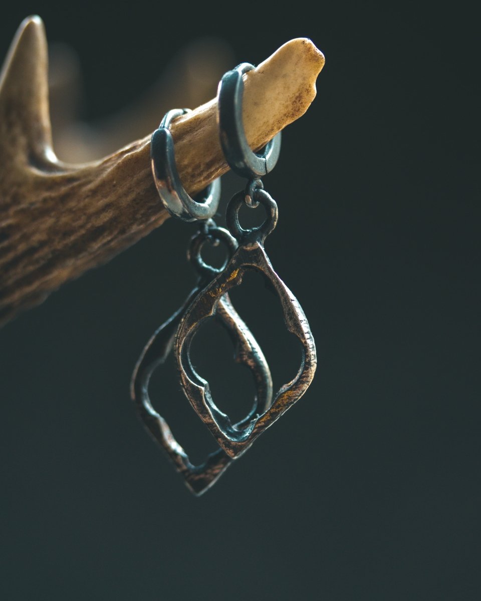 Divine Ruin Collection - Cathedral Fragment Pendant | Sterling Silver & 23.5K Gold | Hand - Carved Relic of Memory, Mystery & Sacred Decay Earrings - Machinations