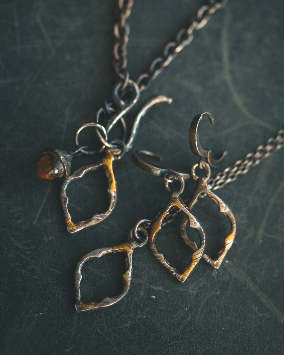 Divine Ruin Collection - Cathedral Fragment Pendant | Sterling Silver & 23.5K Gold | Hand - Carved Relic of Memory, Mystery & Sacred Decay Earrings - Machinations