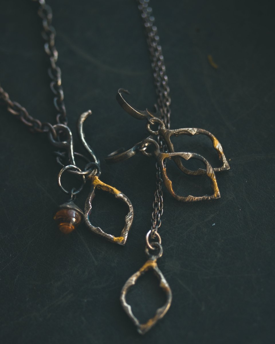 Divine Ruin Collection - Cathedral Fragment Pendant | Sterling Silver & 23.5K Gold | Hand - Carved Relic of Memory, Mystery & Sacred Decay Earrings - Machinations