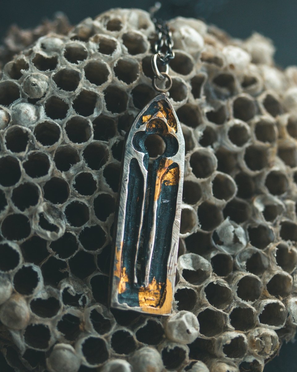 Divine Ruin Collection - Gothic Church Window Pendant | Sterling Silver & 23.5K Gold | Hand - Carved Talisman of Silence, Devotion & Sacred Decay - Machinations