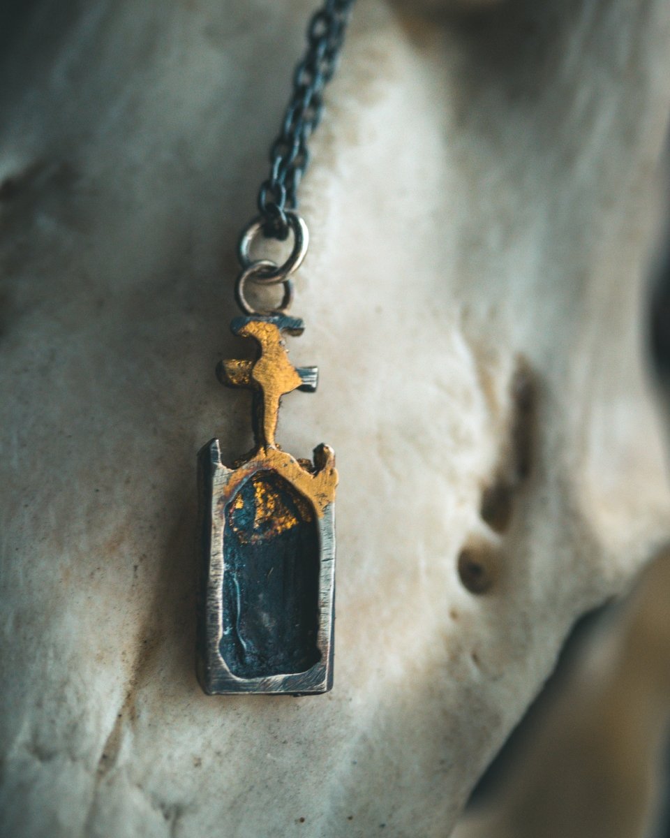 Divine Ruin Collection - Reliquary Shrine Pendant| Sterling Silver and 23.5K Gold | Talisman of Devotion, Silence & Forgotten Faith - Machinations