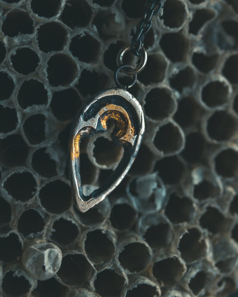 Divine Ruin Collection - Rose Window Fragment Pendant | Sterling Silver & 23.5K Gold | Teardrop Talisman of Reverence, Loss & Light - Machinations