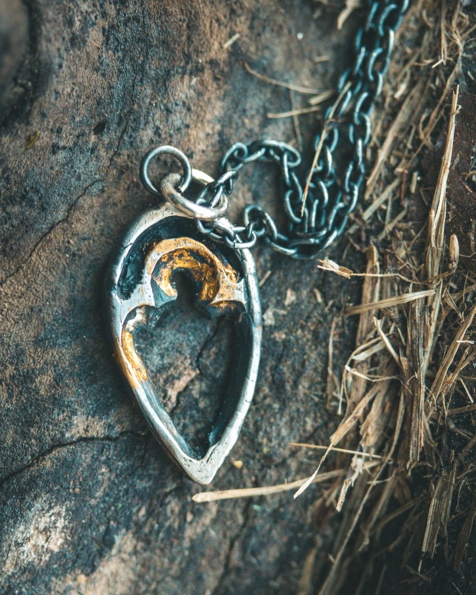 Divine Ruin Collection - Rose Window Fragment Pendant | Sterling Silver & 23.5K Gold | Teardrop Talisman of Reverence, Loss & Light - Machinations