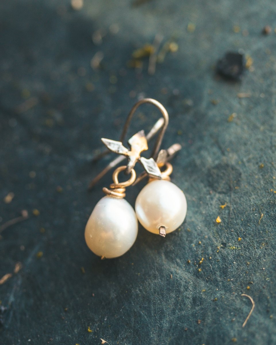 Flame Ear Wire Earring Hooks with Cream White Freshwater Pearls: A Symbol of Passion, Transformation, and Serenity - Machinations