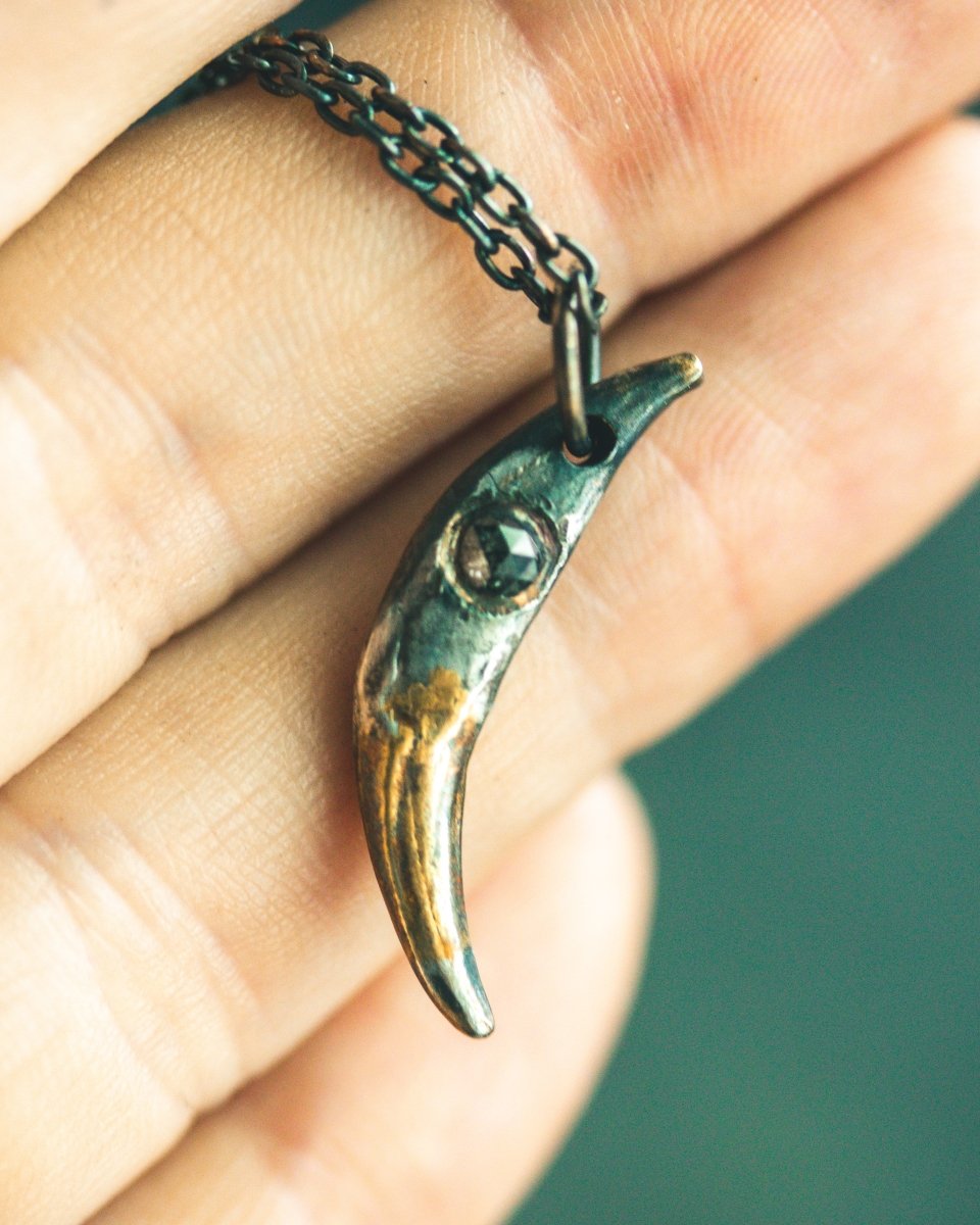 Fox Fang Pendant with Black Rose - Cut Diamond: A Symbol of Mystery, Strength, and Transformation - Machinations