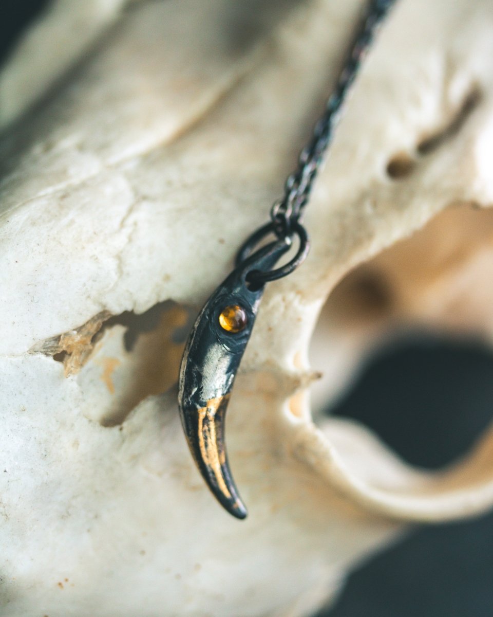 Fox Fang Pendant with Citrine Cabochon: A Talisman of Vitality, Abundance, and Transformation - Machinations