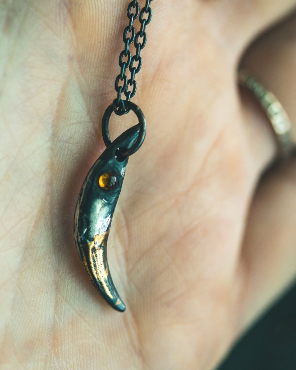Fox Fang Pendant with Citrine Cabochon: A Talisman of Vitality, Abundance, and Transformation - Machinations