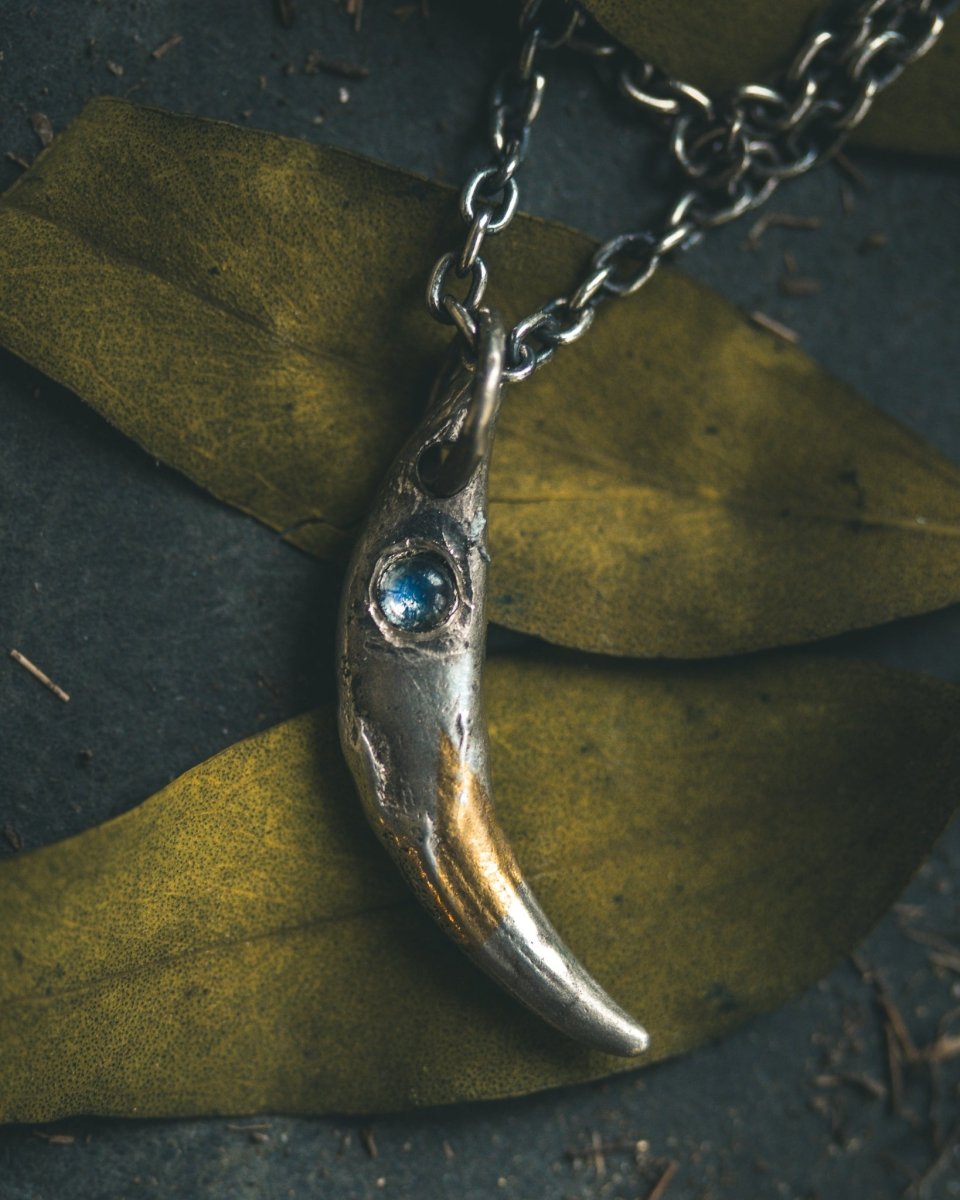 Fox Fang Pendant with Rainbow Moonstone Cabocho - Machinations