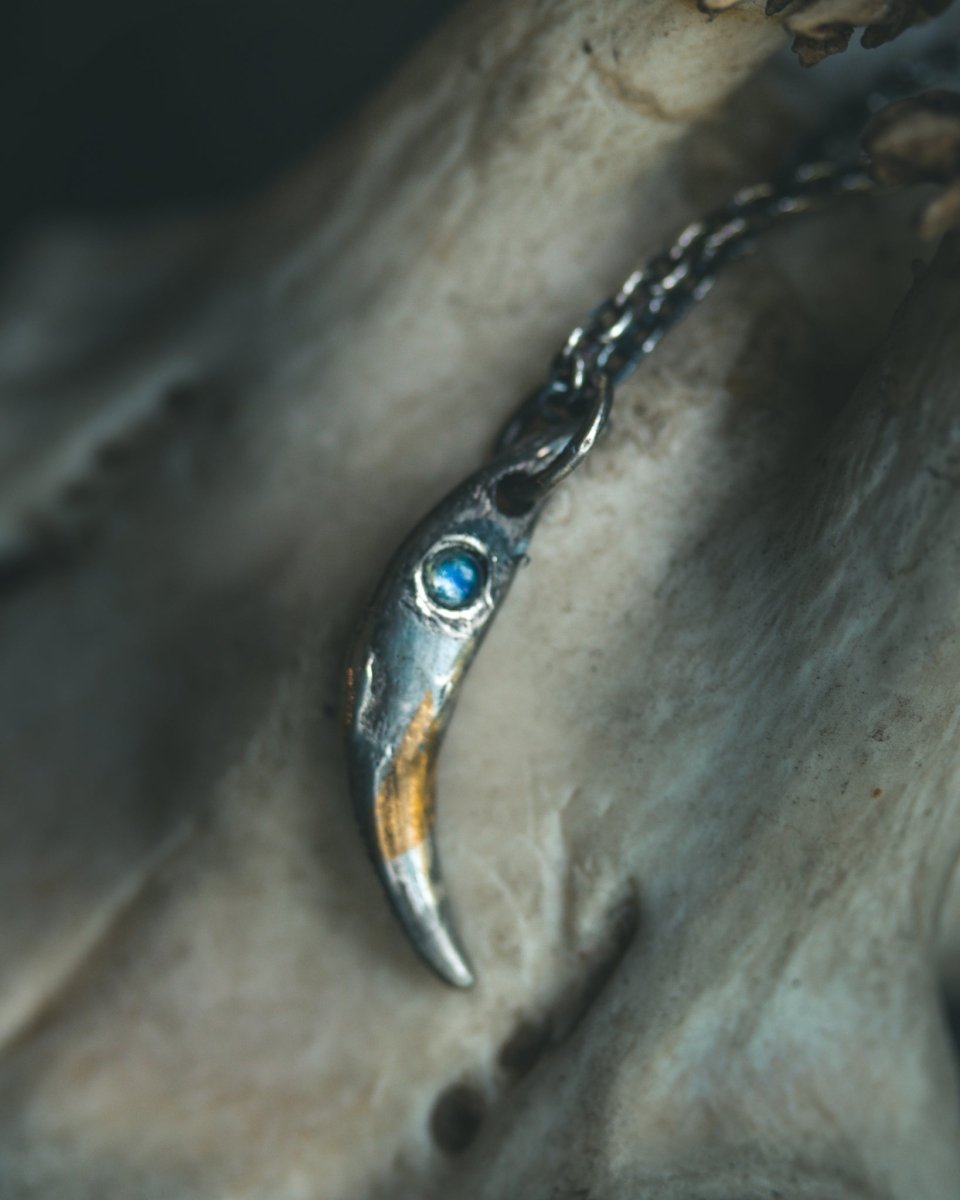 Fox Fang Pendant with Rainbow Moonstone Cabocho - Machinations