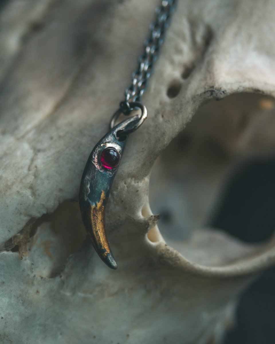 Fox Fang Pendant with Rare Neon Rhodolite Garnet: A Talisman of Passion, Transformation, and Hidden Power - Machinations