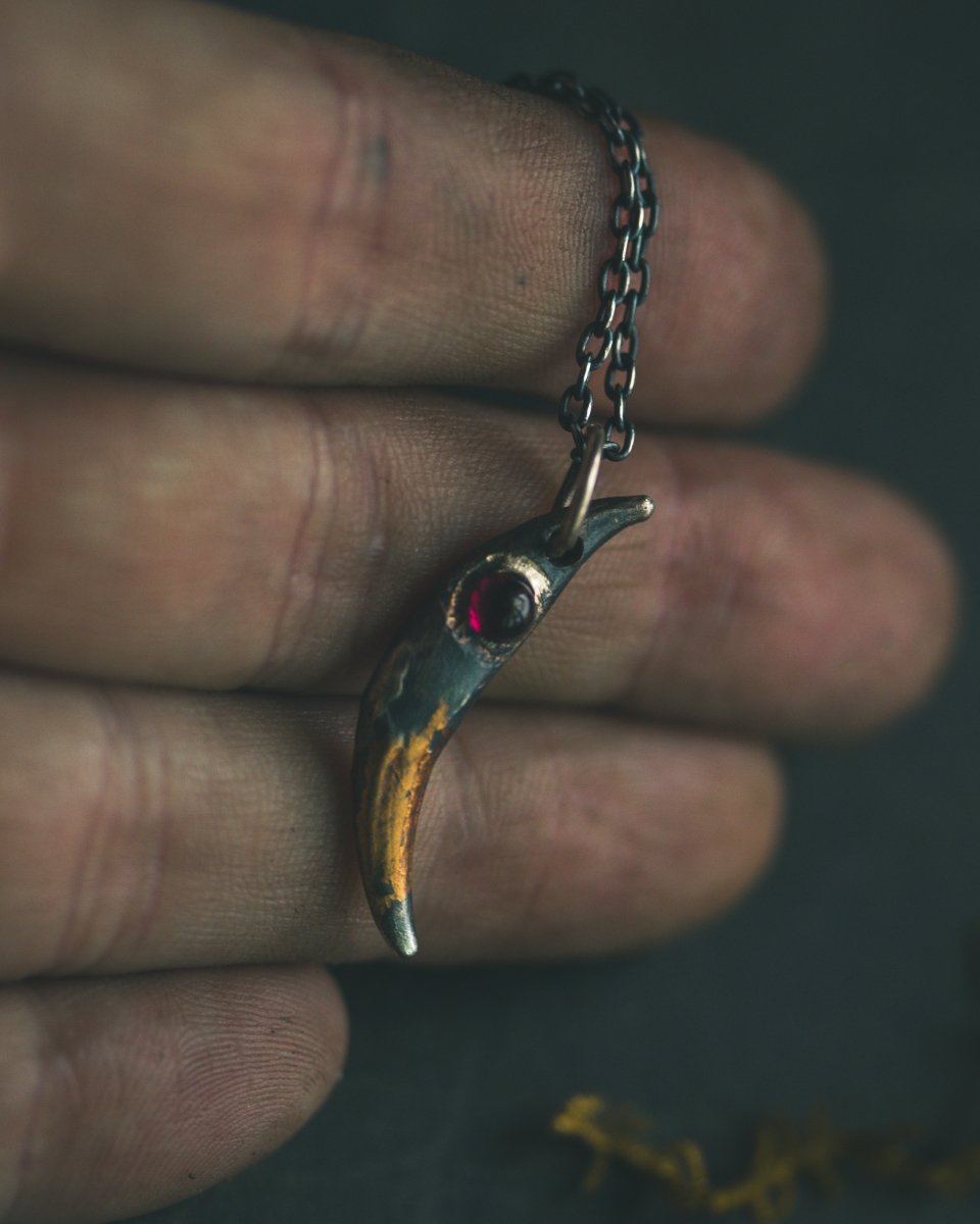 Fox Fang Pendant with Rare Neon Rhodolite Garnet: A Talisman of Passion, Transformation, and Hidden Power - Machinations