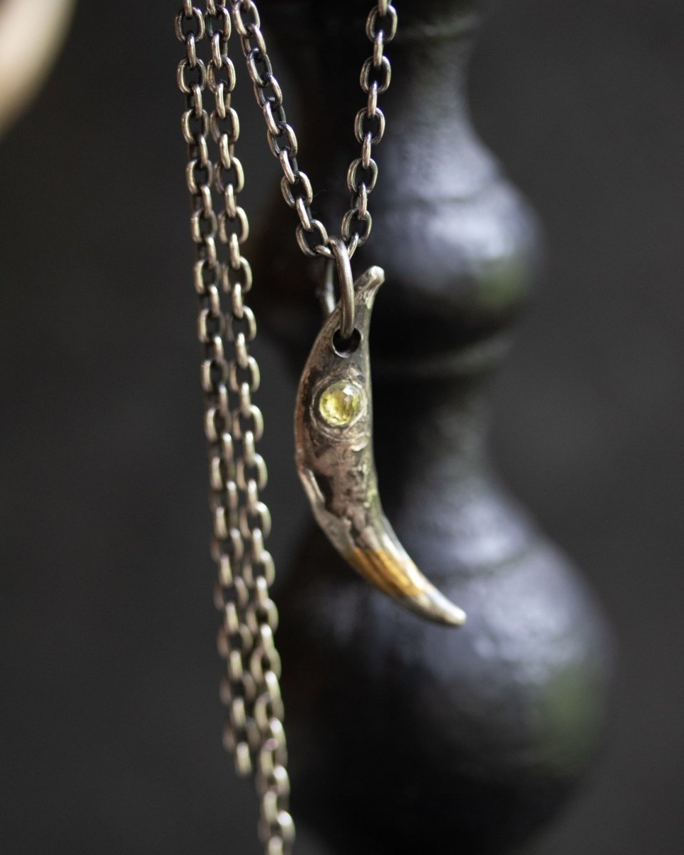 Fox Fang Pendant with Rose - Cut Sphene - Machinations