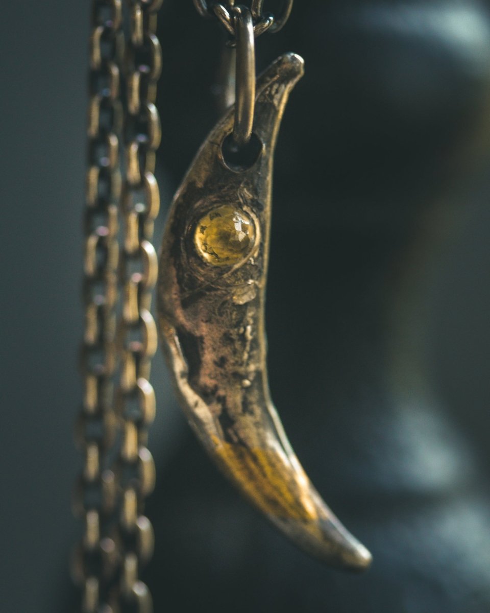 Fox Fang Pendant with Rose - Cut Sphene - Machinations