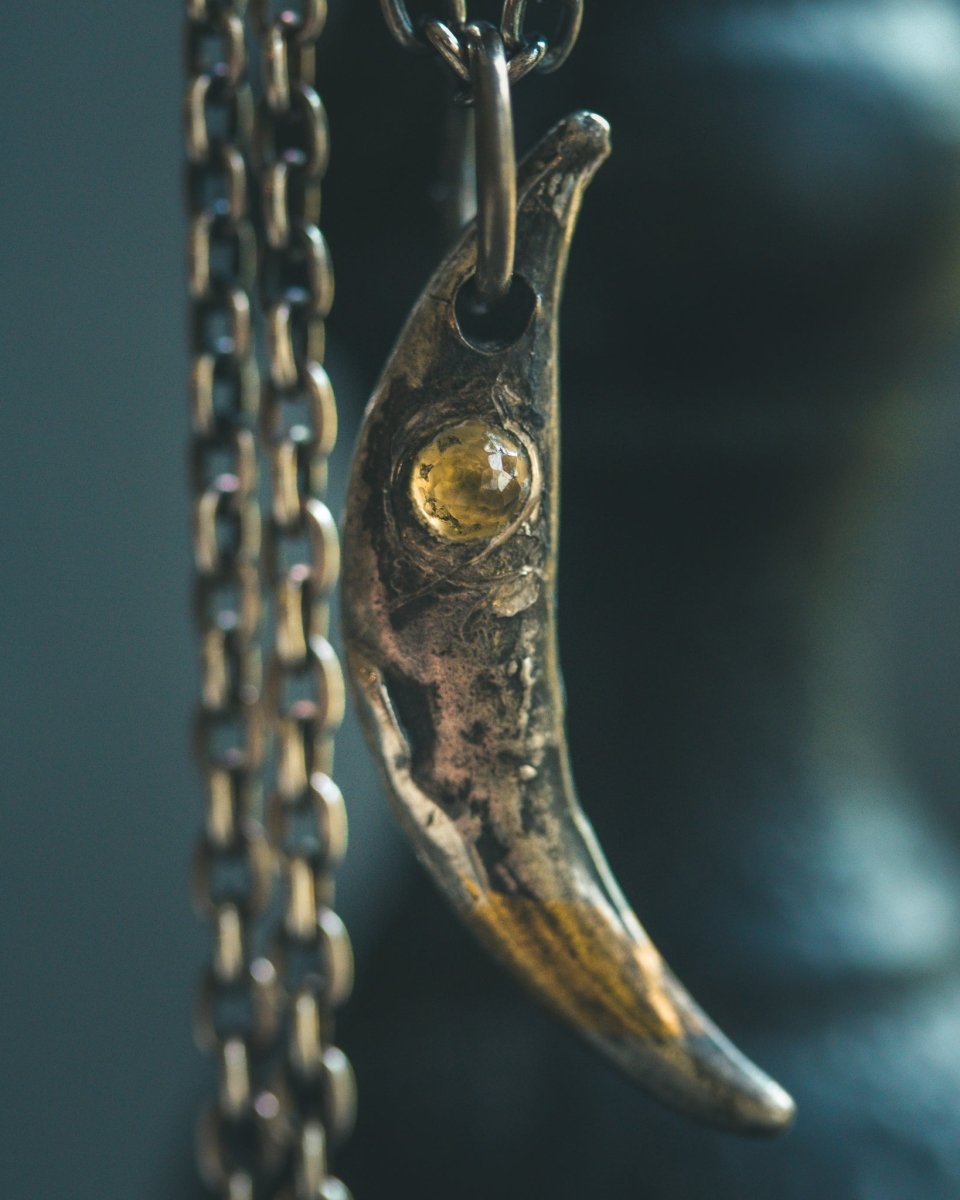 Fox Fang Pendant with Rose - Cut Sphene - Machinations