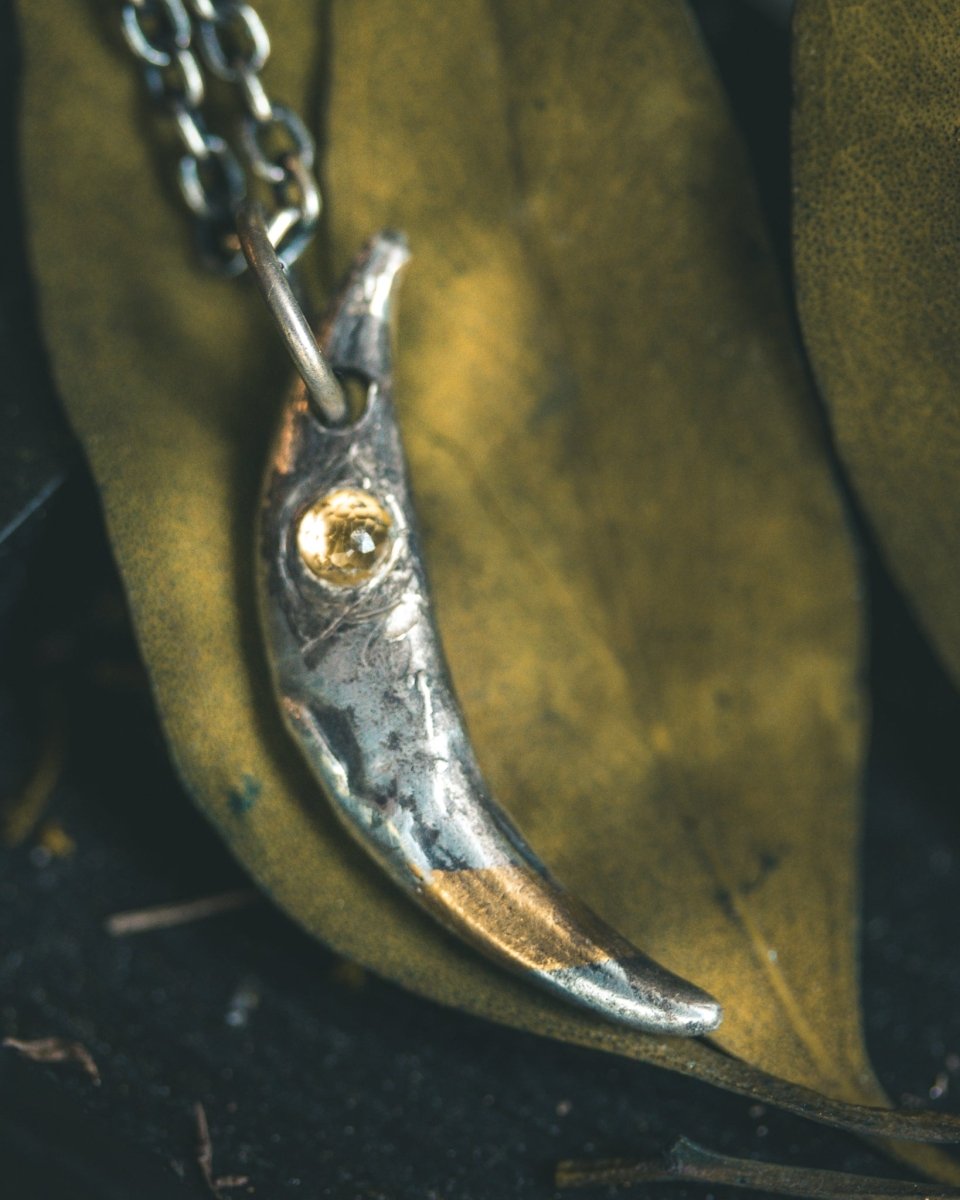 Fox Fang Pendant with Rose - Cut Sphene - Machinations