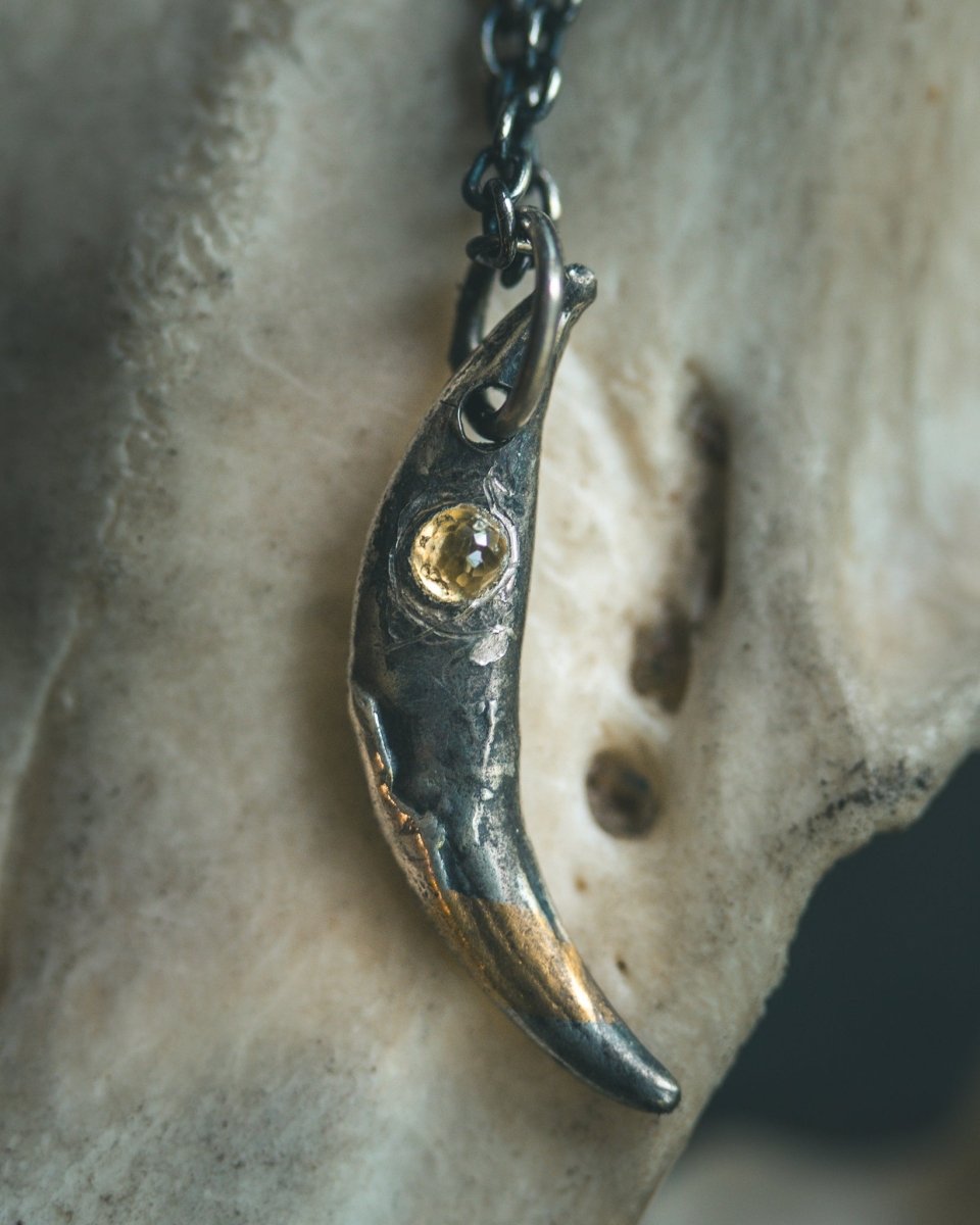 Fox Fang Pendant with Rose - Cut Sphene - Machinations