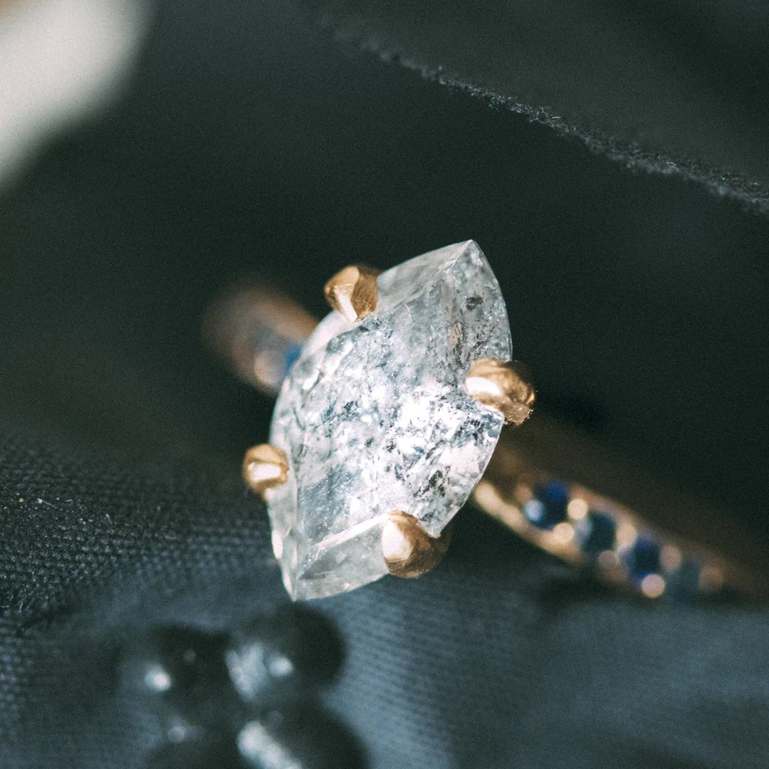 FREYA ENGAGEMENT RING 1.59 CARAT MARQUISE SALT AND PEPPER DIAMOND ENGAGEMENT RING, SETTING, 18K yELLOW GOLD - Machinations