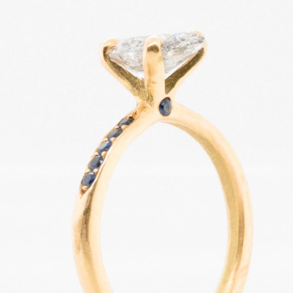 FREYA ENGAGEMENT RING 1.59 CARAT MARQUISE SALT AND PEPPER DIAMOND ENGAGEMENT RING, SETTING, 18K yELLOW GOLD - Machinations