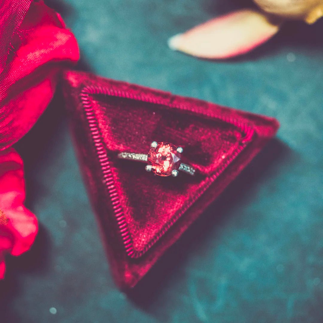 Freya, MALAYA GARNET ENGAGEMENT RING, Empress SETTING, platinum - Machinations