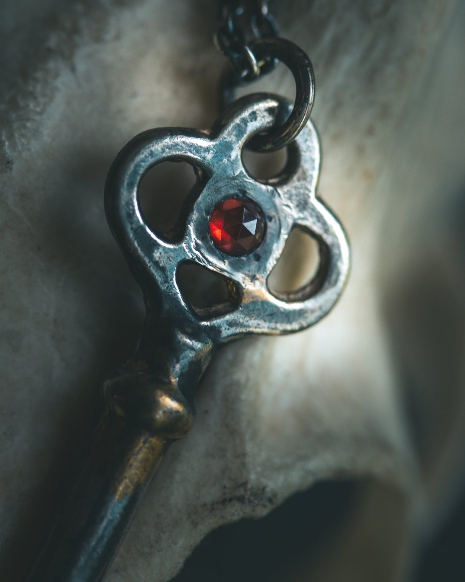 Hekate’s Crossroads Key with Almandine Garnet: A Symbol of Transformation, Passion, and the Power of Choice - Machinations