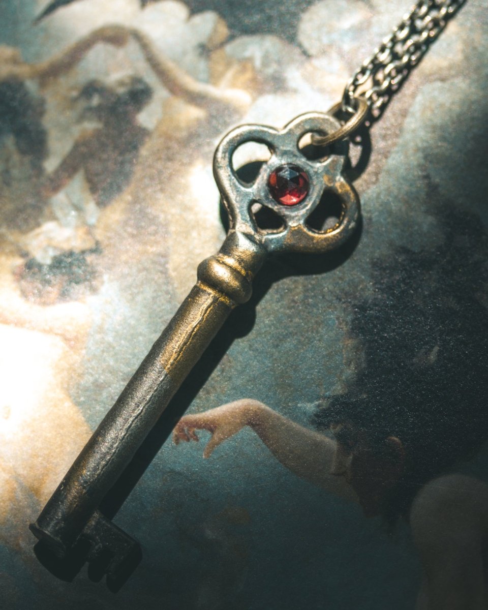 Hekate’s Crossroads Key with Almandine Garnet: A Symbol of Transformation, Passion, and the Power of Choice - Machinations