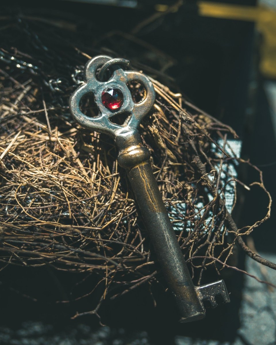 Hekate’s Crossroads Key with Almandine Garnet: A Symbol of Transformation, Passion, and the Power of Choice - Machinations