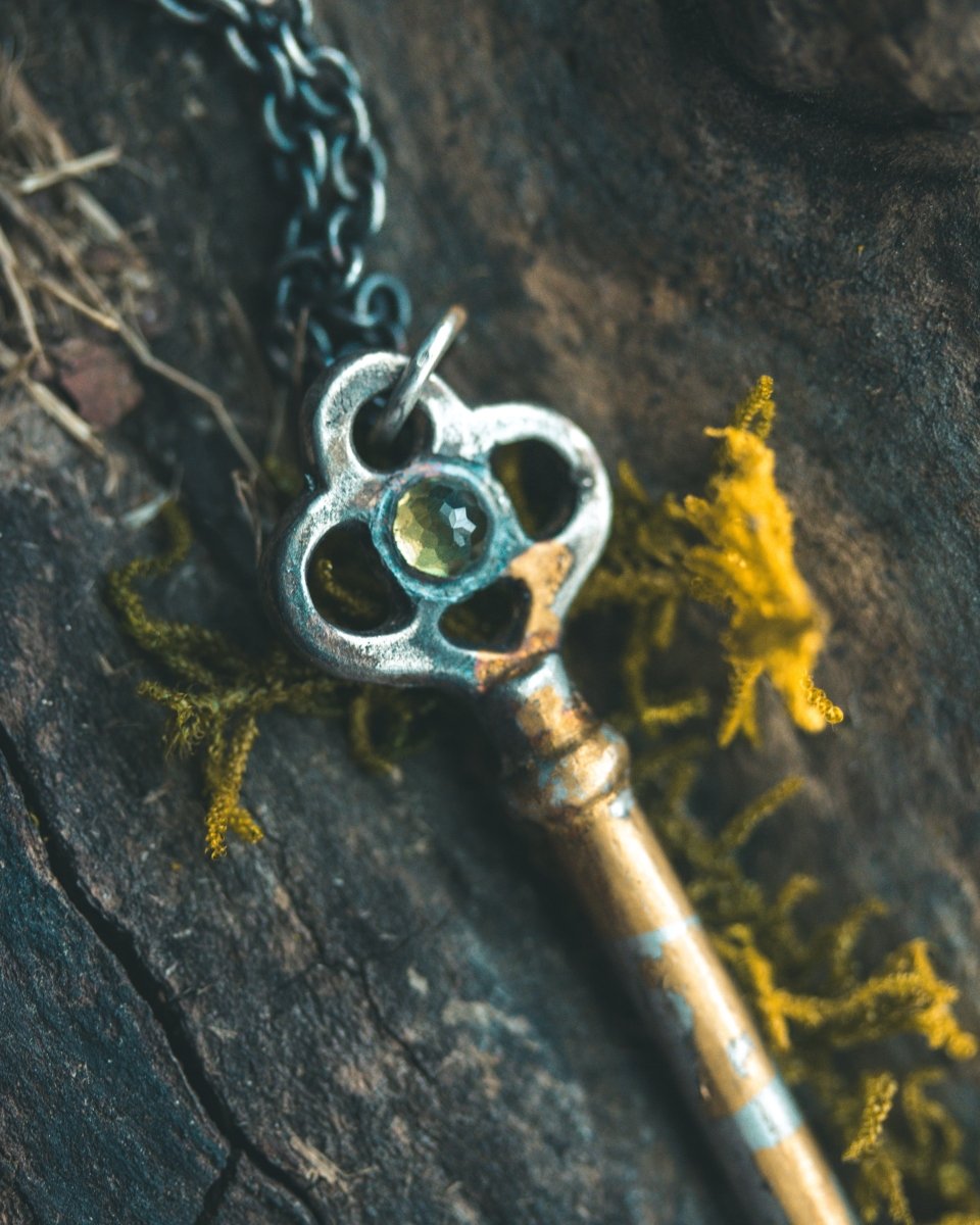Hekate’s Crossroads Key with Peridot – Ready to Ship Talisman of Guidance, Transformation, and Inner Growth - Machinations