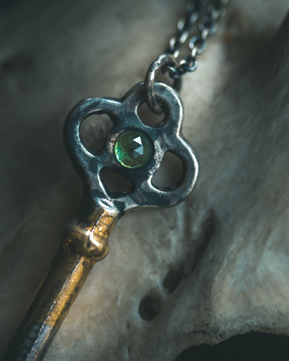 Hekate's Crossroads Key with Tsavorite Garnet – A One of a Kind Talisman of Rare Power, Transformation, and the Liminal Threshold - Machinations