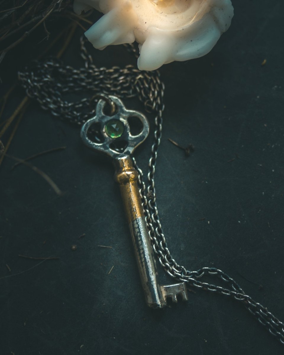 Hekate's Crossroads Key with Tsavorite Garnet – A One of a Kind Talisman of Rare Power, Transformation, and the Liminal Threshold - Machinations