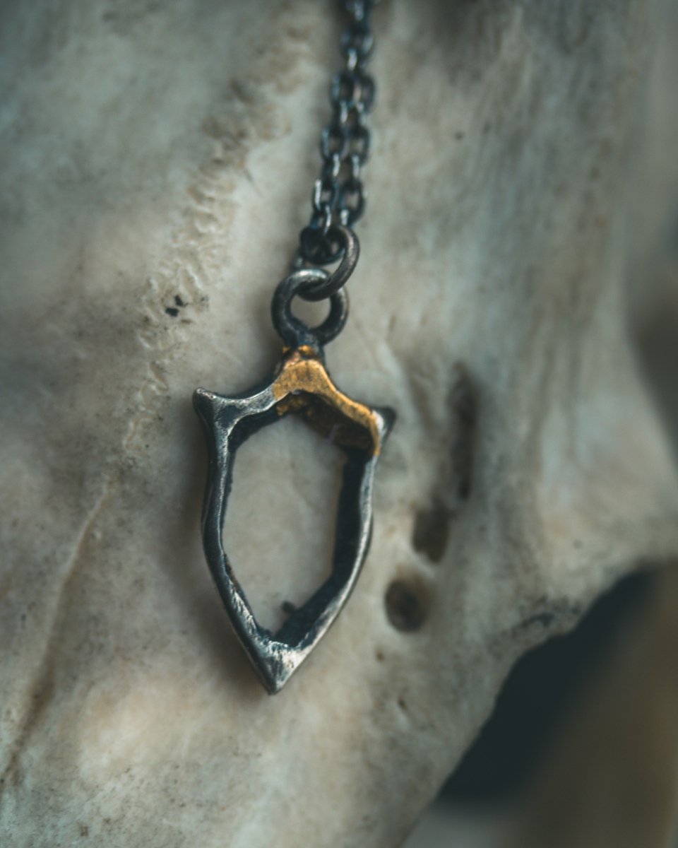 Knights Collection - Hollow Shield Charm | Sterling Silver & 23.5K Gold | Medieval Pilgrimage Token - Machinations
