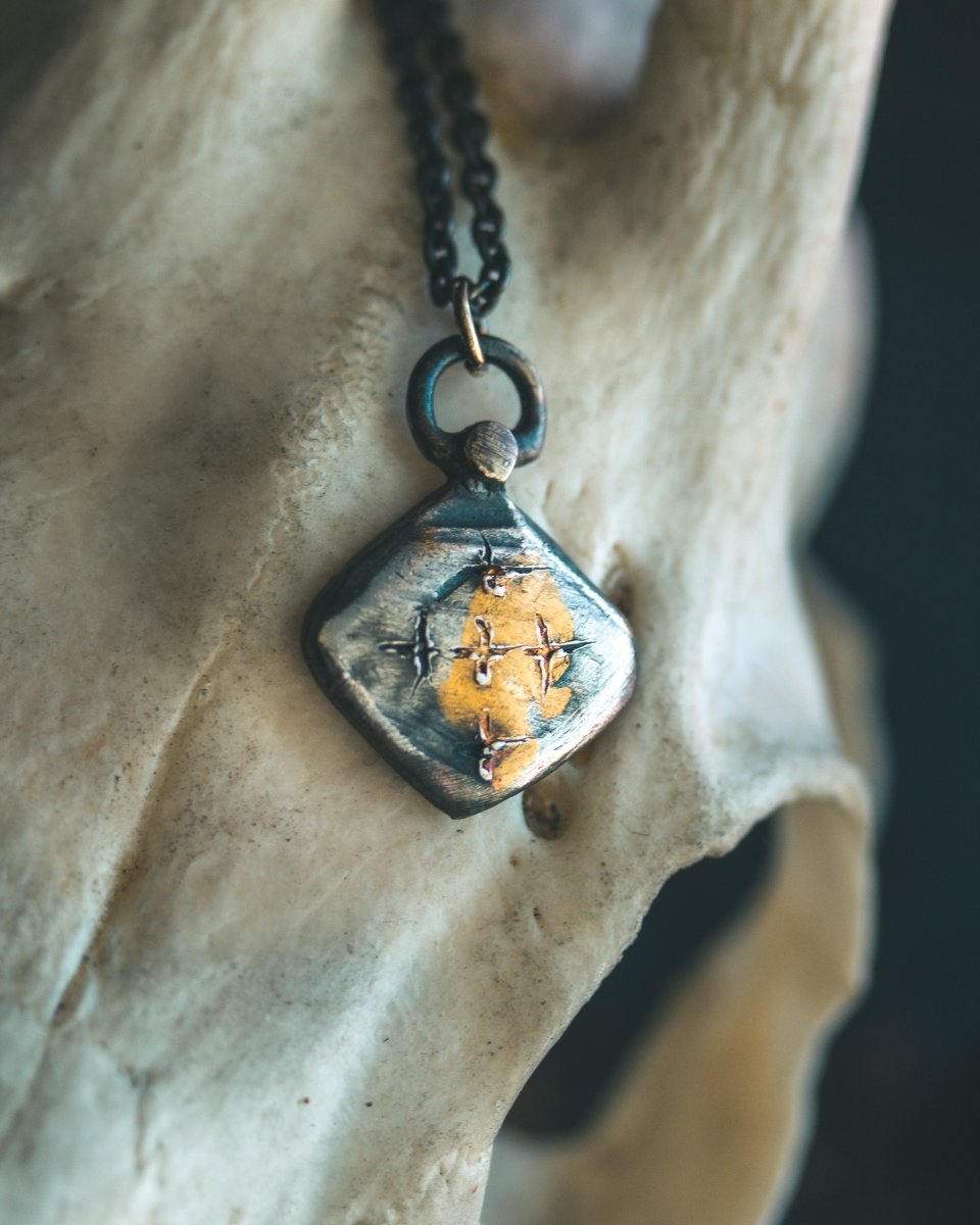 Limited Edition Pilgrim’s Cross Amulet: Handcrafted in Sterling Silver with 23.5K Gold Accents - Machinations