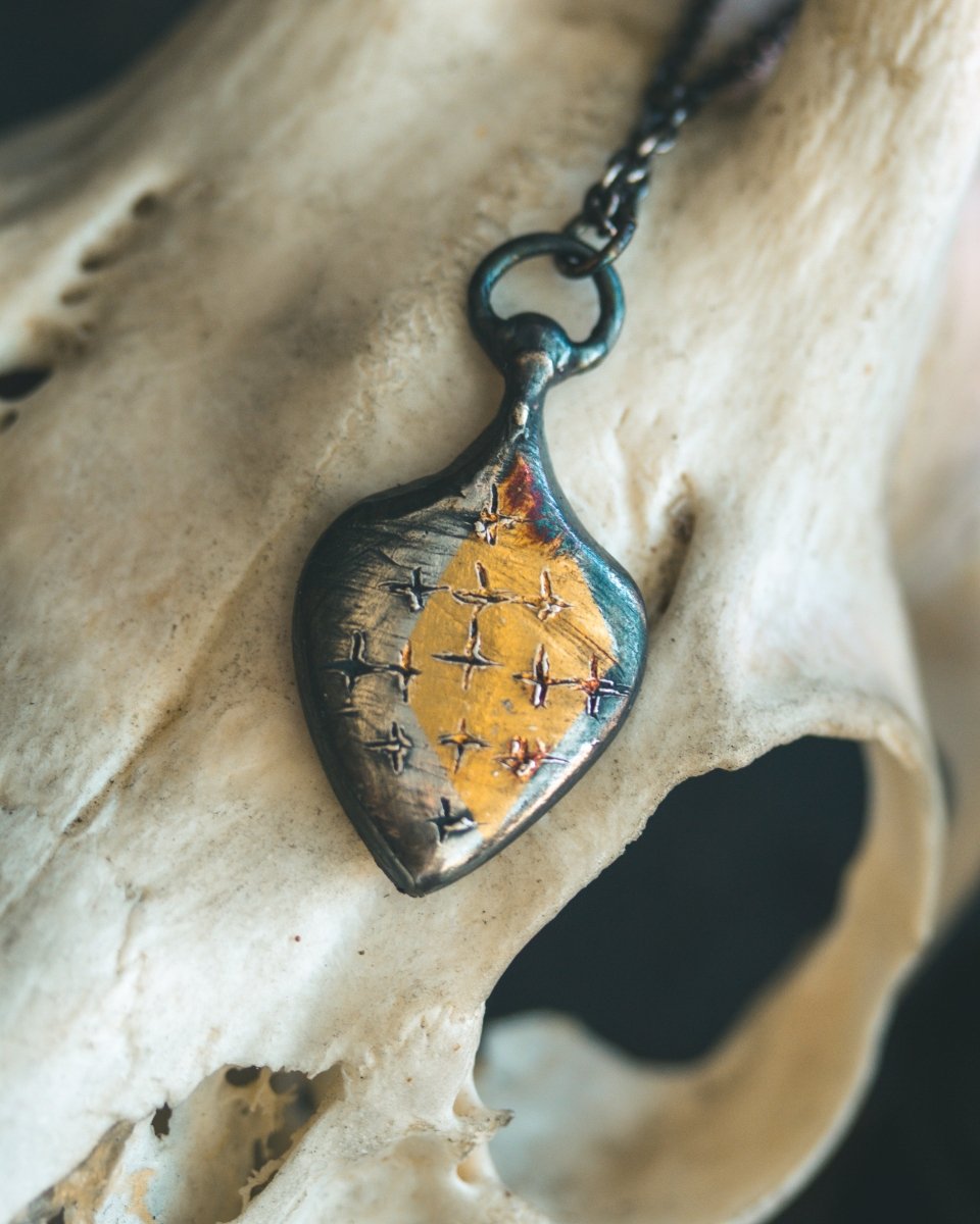 Limited Edition Pilgrim’s Cross Amulet: Handcrafted in Sterling Silver with 23.5K Gold Accents - Machinations