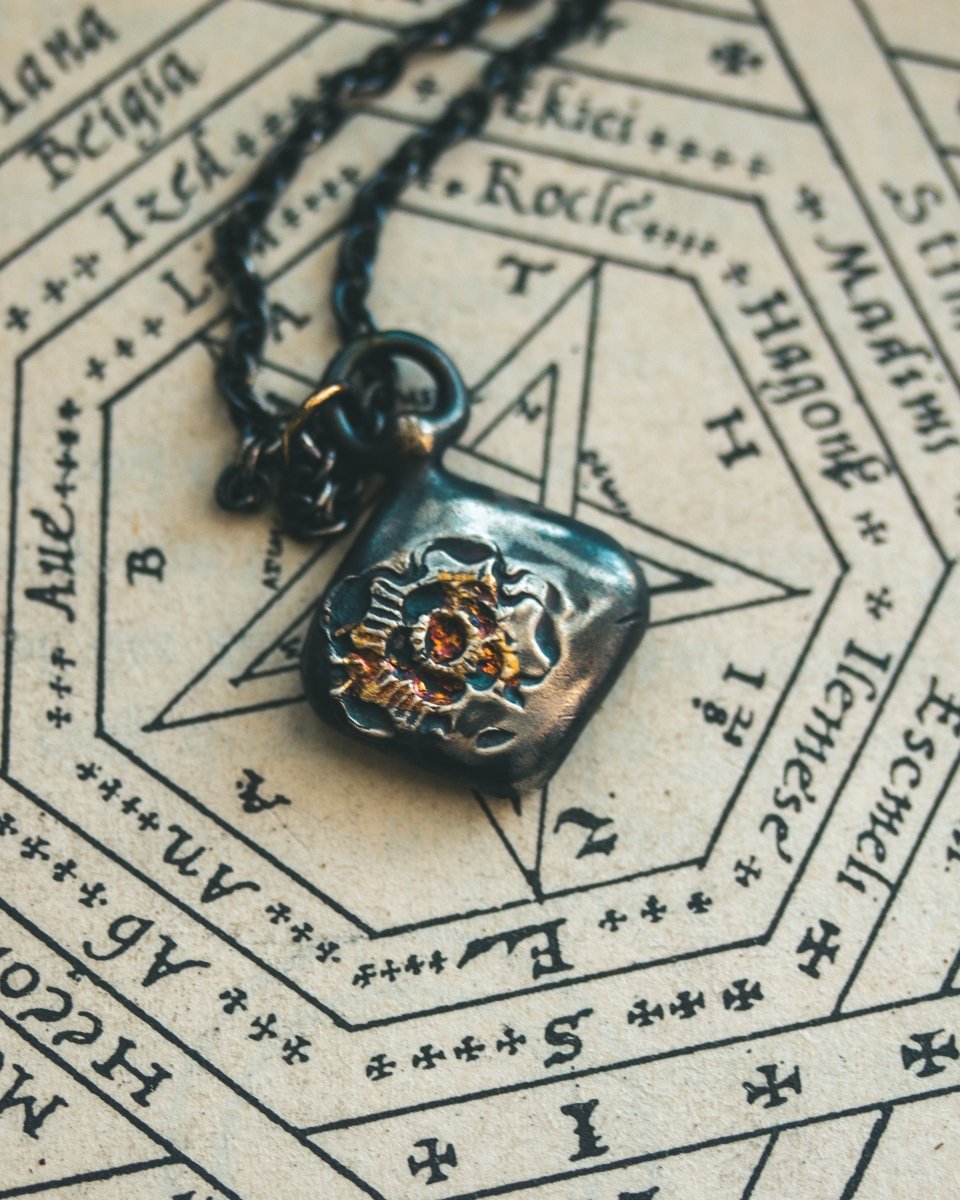 Limited Edition Rose of Death Tarot Amulet: Handcrafted in Sterling Silver with 23.5K Gold Accents - Machinations