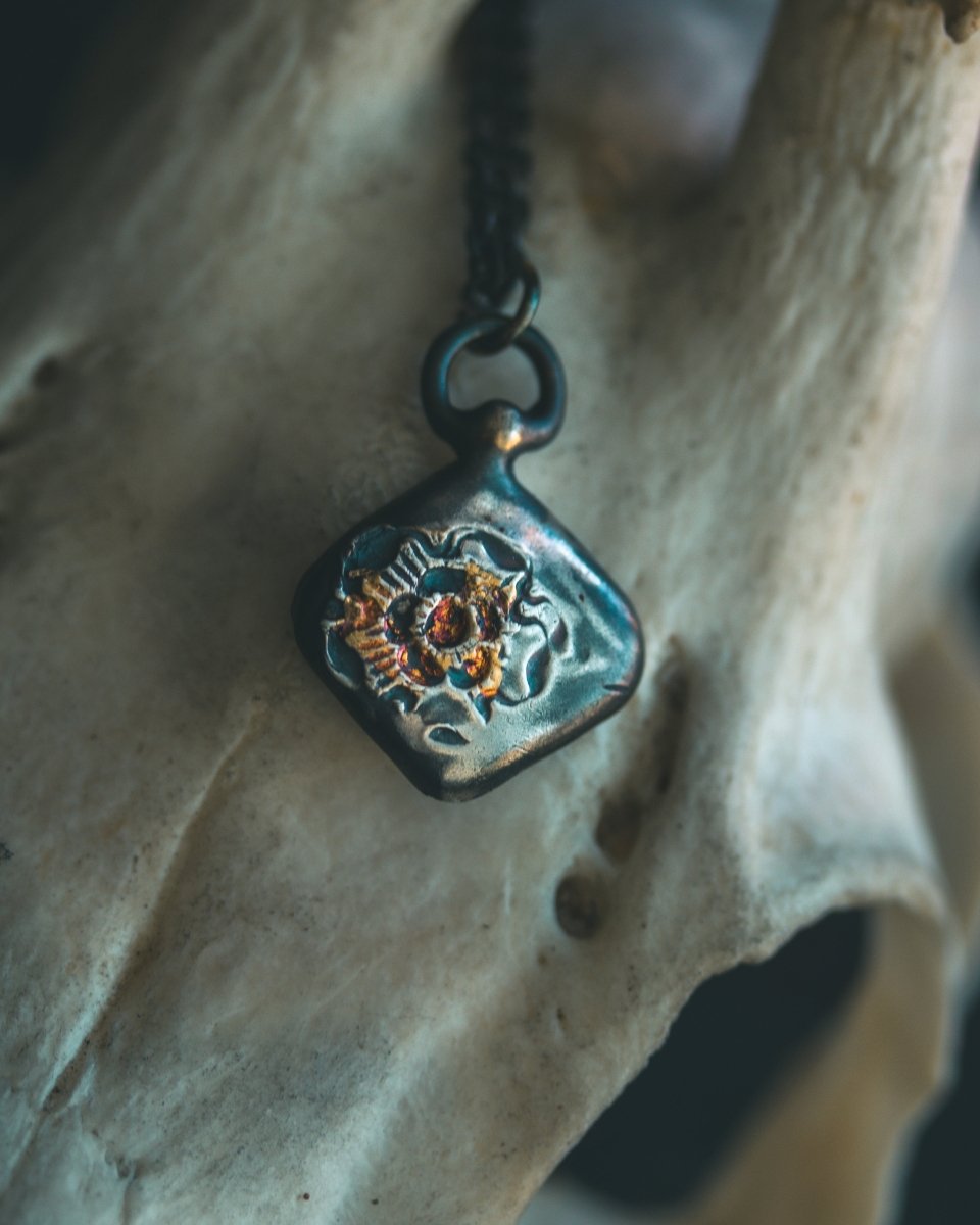 Limited Edition Rose of Death Tarot Amulet: Handcrafted in Sterling Silver with 23.5K Gold Accents - Machinations