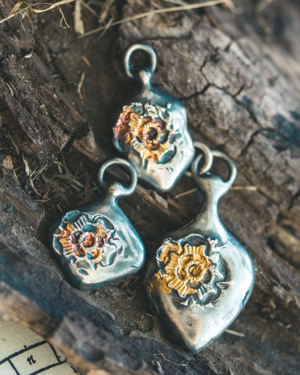 Limited Edition Rose of Death Tarot Amulet: Handcrafted in Sterling Silver with 23.5K Gold Accents - Machinations