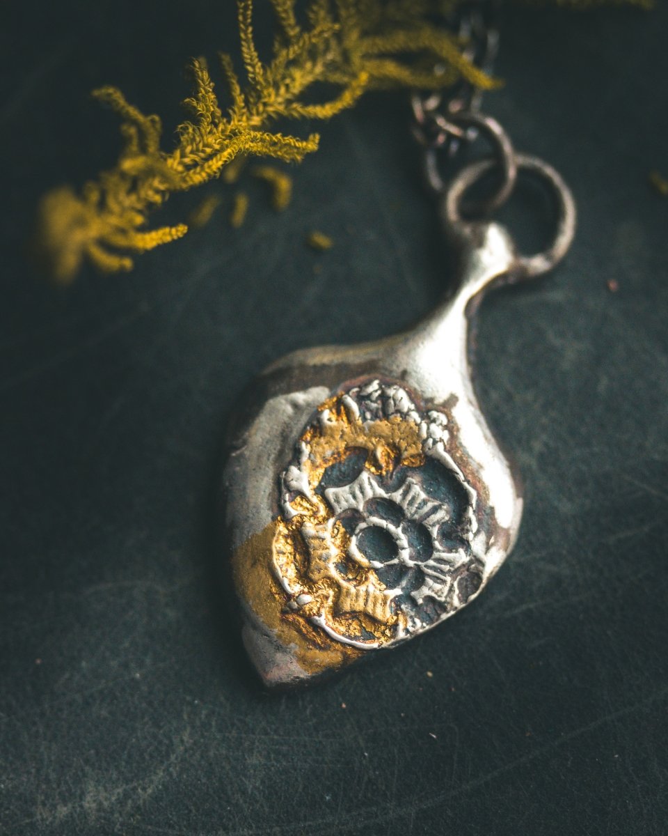 Limited Edition Rose of Death Tarot Amulet: Handcrafted in Sterling Silver with 23.5K Gold Accents - Machinations