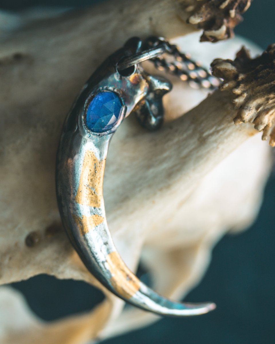 Majestic Golden Eagle Pendant with Pear - Shaped Rose Cut Tanzanite Sterling Silver and 23.5K Gold Accent - Machinations