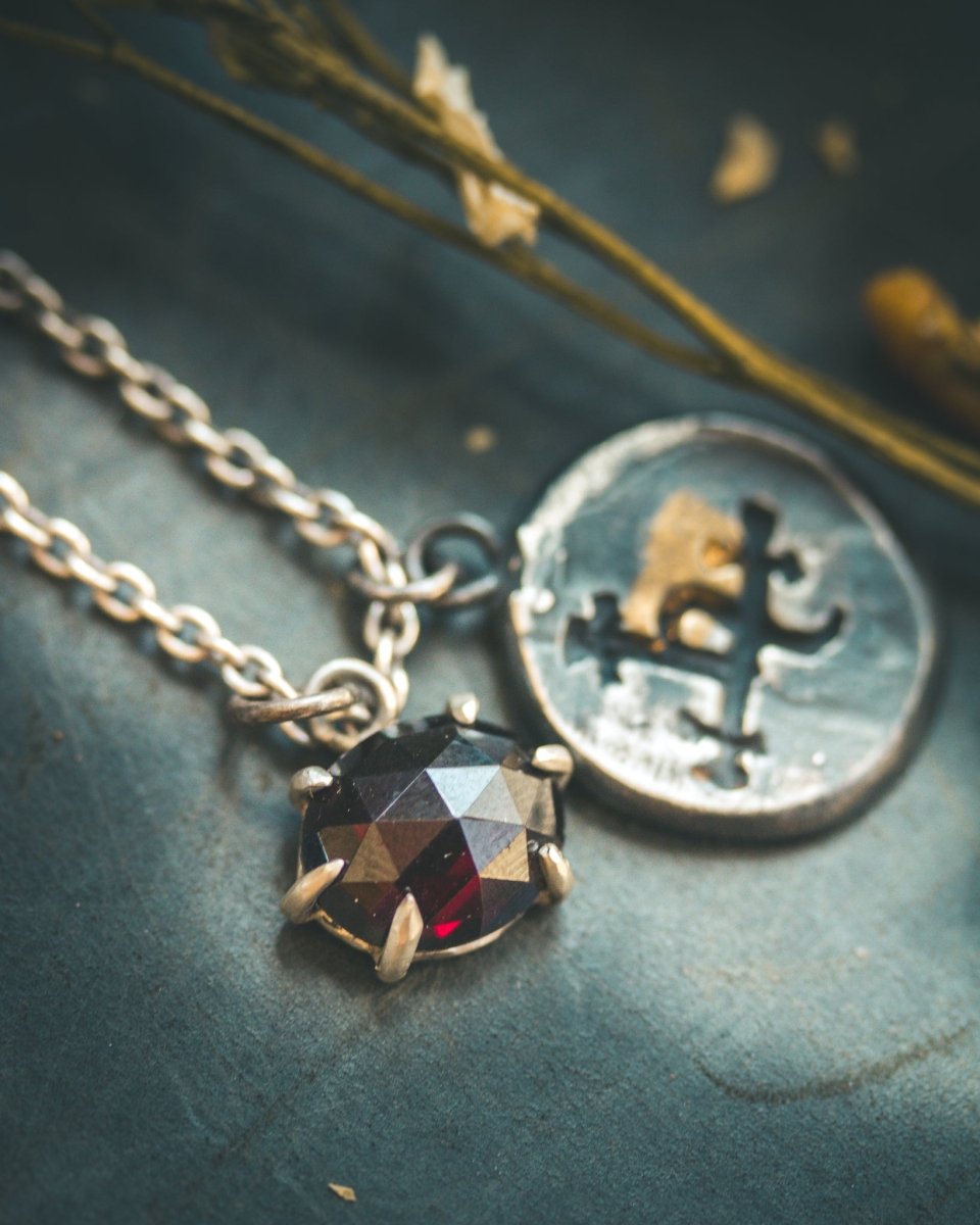 Meteoromance Garnet Pendant | Blackened Silver & Earth's Blood Fire | Talisman of Primal Power and Warrior Strength - Machinations