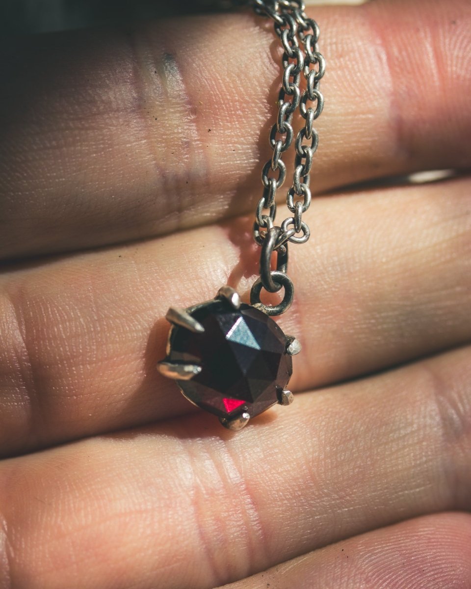 Meteoromance Garnet Pendant | Blackened Silver & Earth's Blood Fire | Talisman of Primal Power and Warrior Strength - Machinations