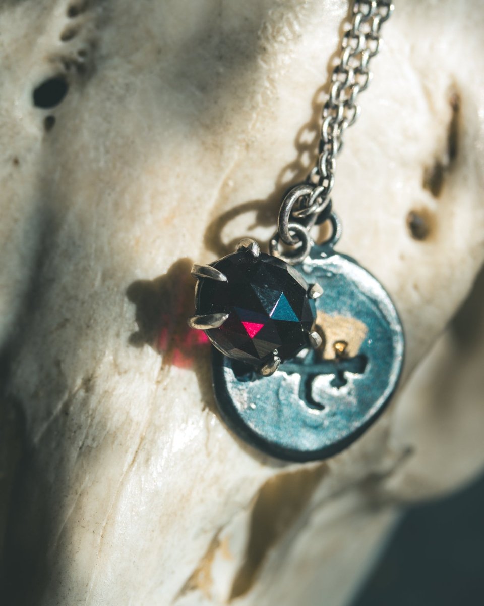 Meteoromance Garnet Pendant | Blackened Silver & Earth's Blood Fire | Talisman of Primal Power and Warrior Strength - Machinations