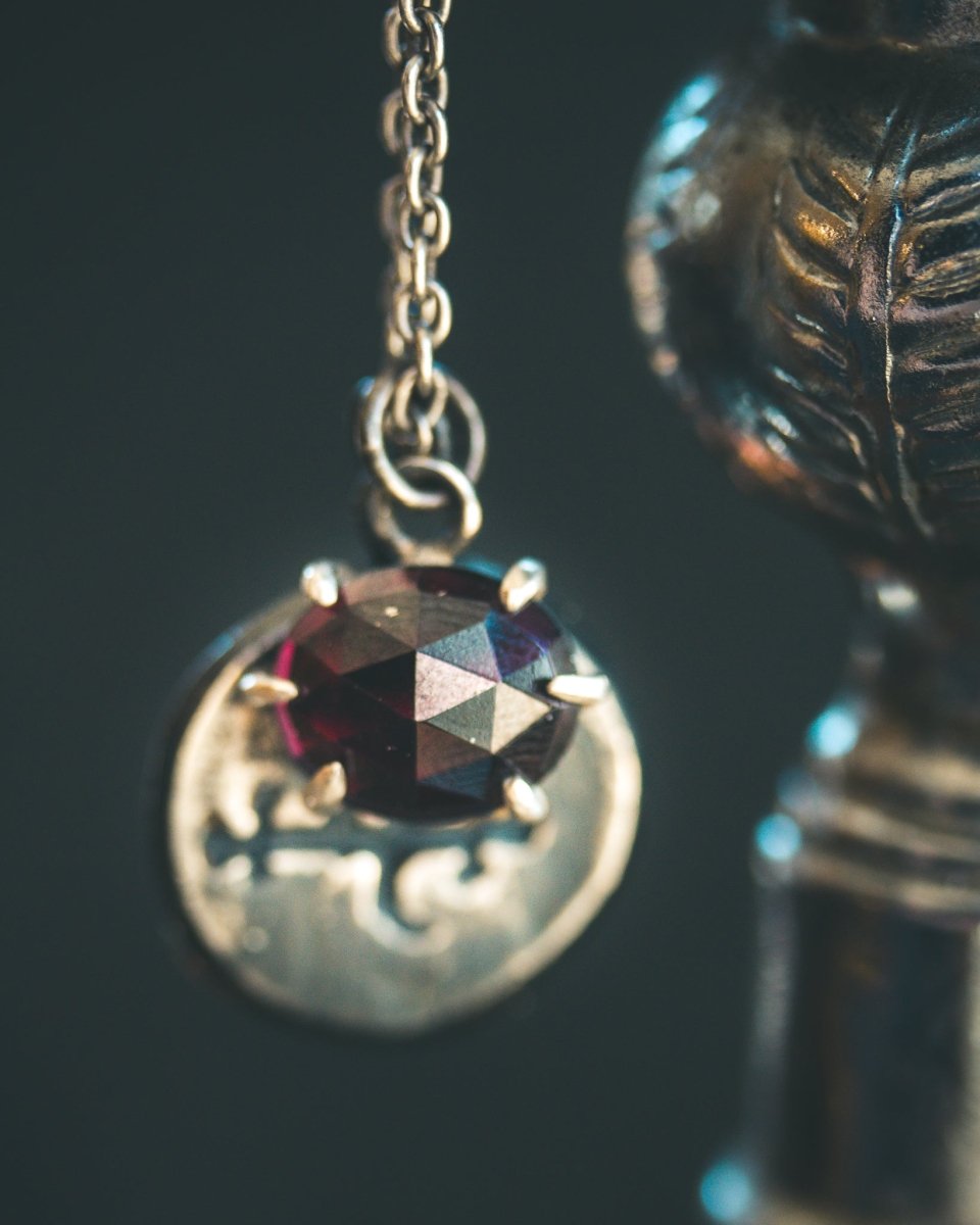 Meteoromance Garnet Pendant | Blackened Silver & Earth's Blood Fire | Talisman of Primal Power and Warrior Strength - Machinations
