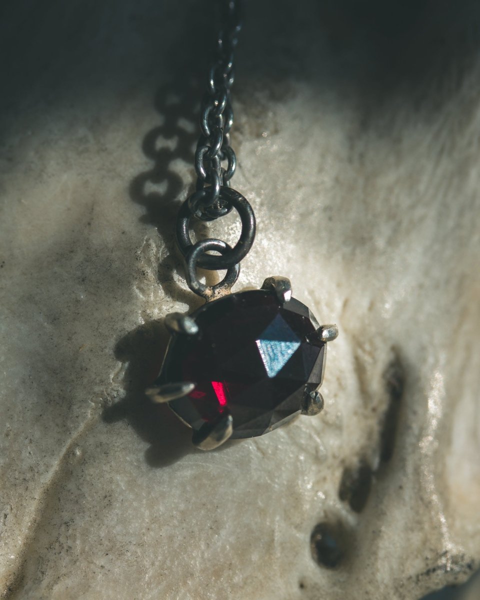Meteoromance Garnet Pendant | Blackened Silver & Earth's Blood Fire | Talisman of Primal Power and Warrior Strength - Machinations