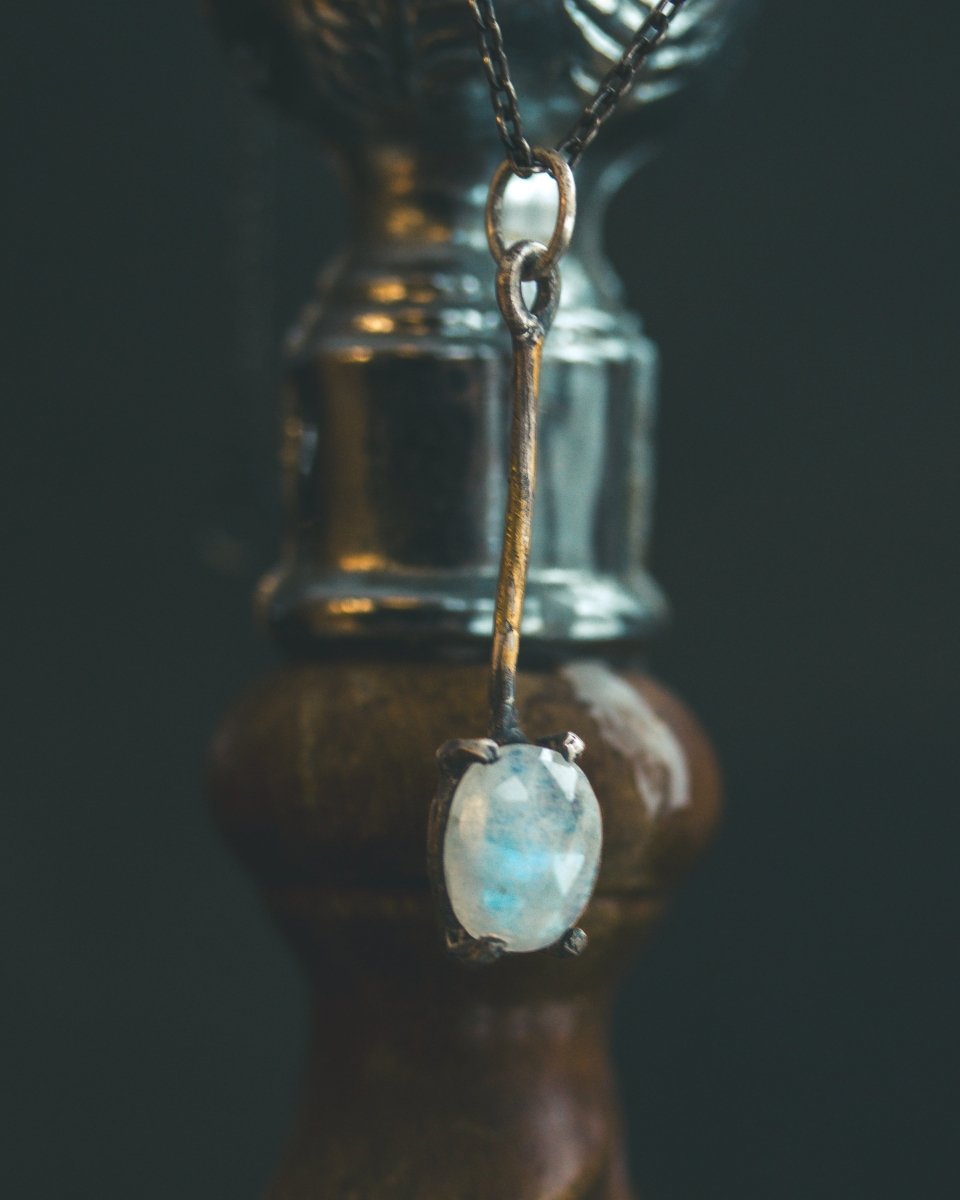 Meteromance Moonstone Charm | Sterling Silver | Dual - Purpose Divination Pendulum & Pendant - Machinations