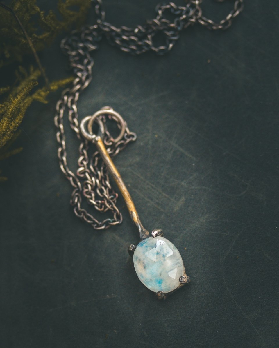 Meteromance Moonstone Charm | Sterling Silver | Dual - Purpose Divination Pendulum & Pendant - Machinations