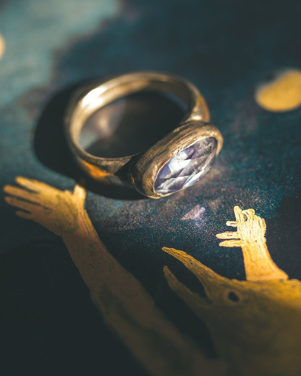 Mixed Metals Stirrup Ring with Rose-Cut Iolite Limited Edition Sterling Silver and 23.5K Gold Accent - Machinations