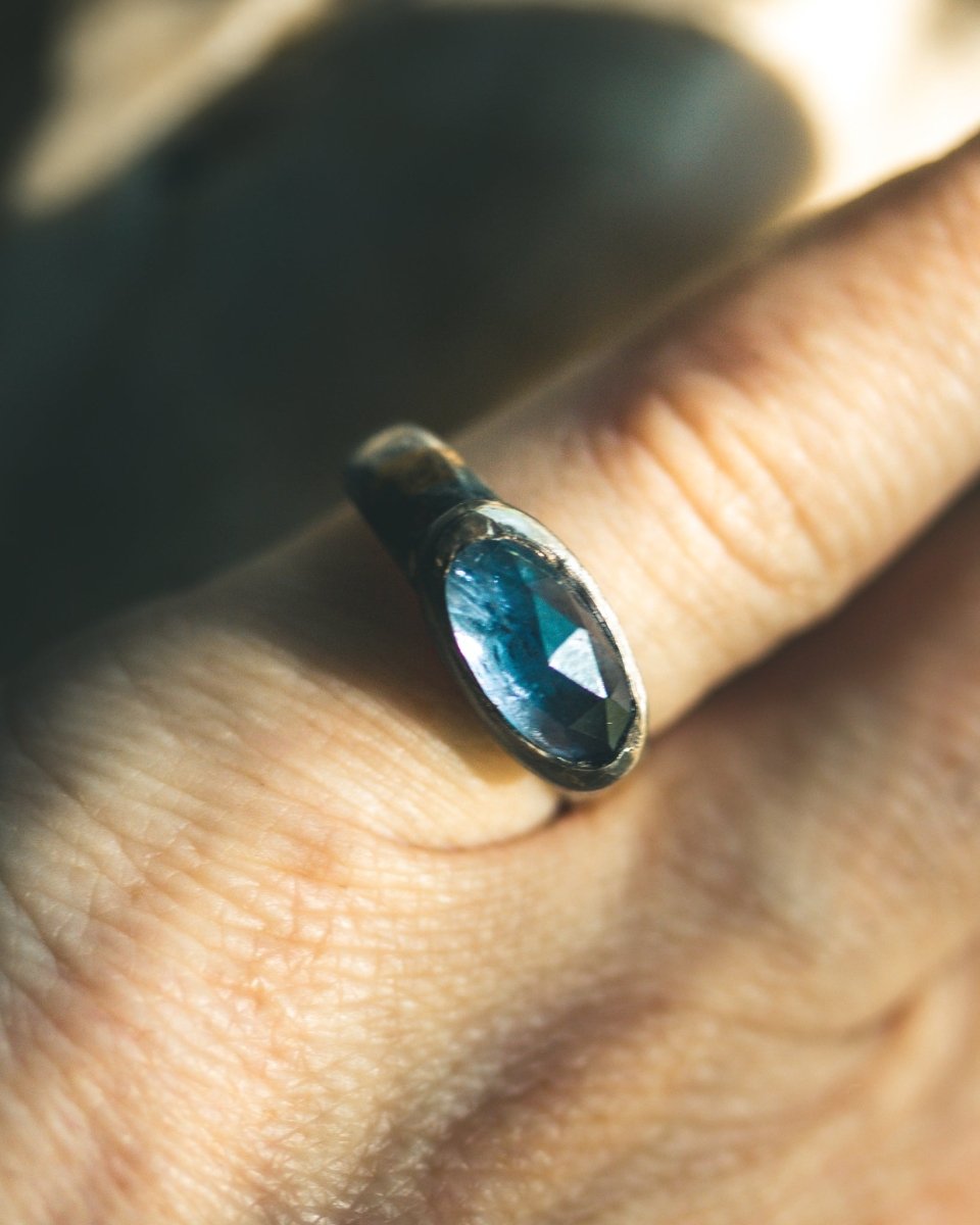 Mixed Metals Stirrup Ring with Rose-Cut Iolite Limited Edition Sterling Silver and 23.5K Gold Accent - Machinations