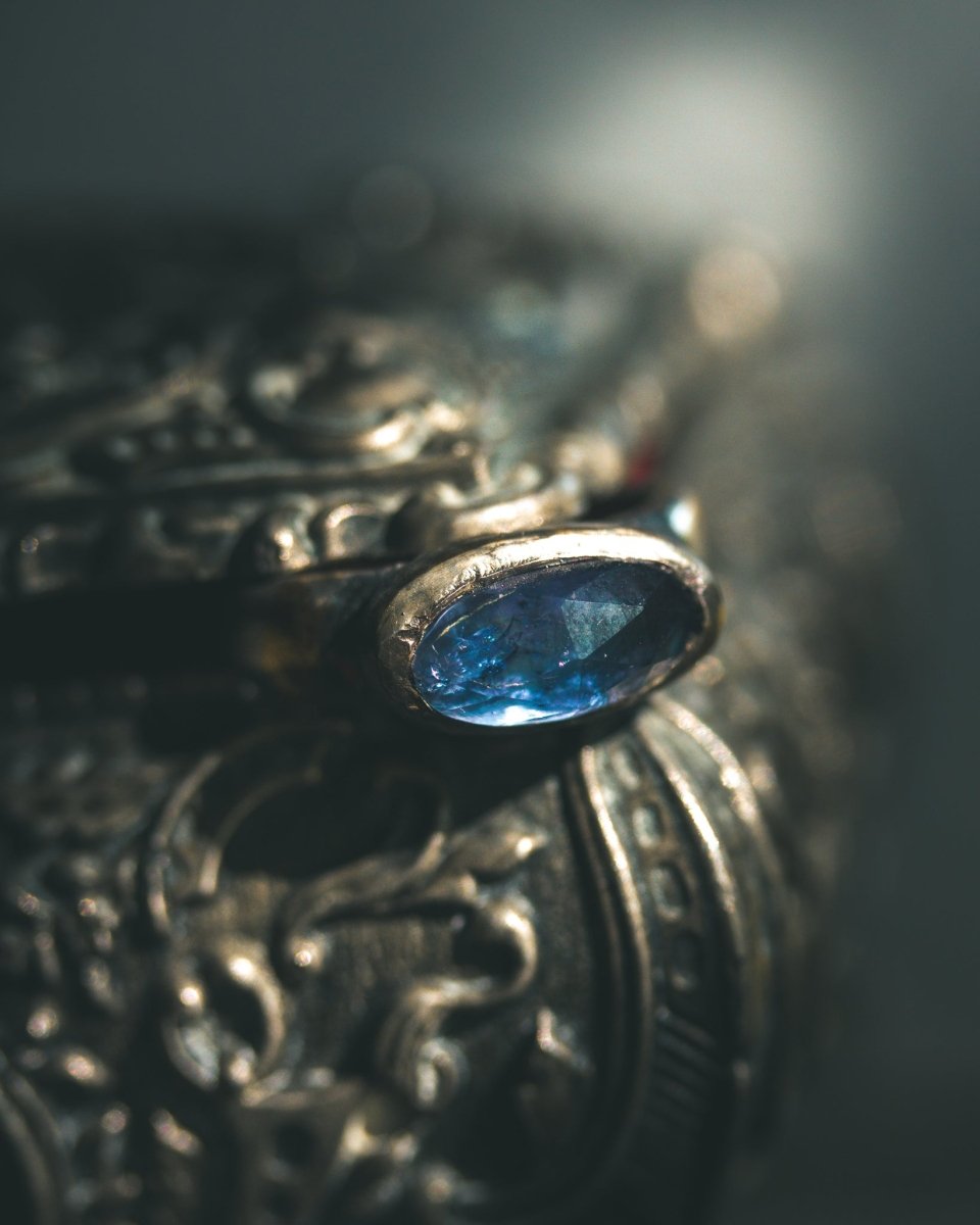 Mixed Metals Stirrup Ring with Rose-Cut Iolite Limited Edition Sterling Silver and 23.5K Gold Accent - Machinations
