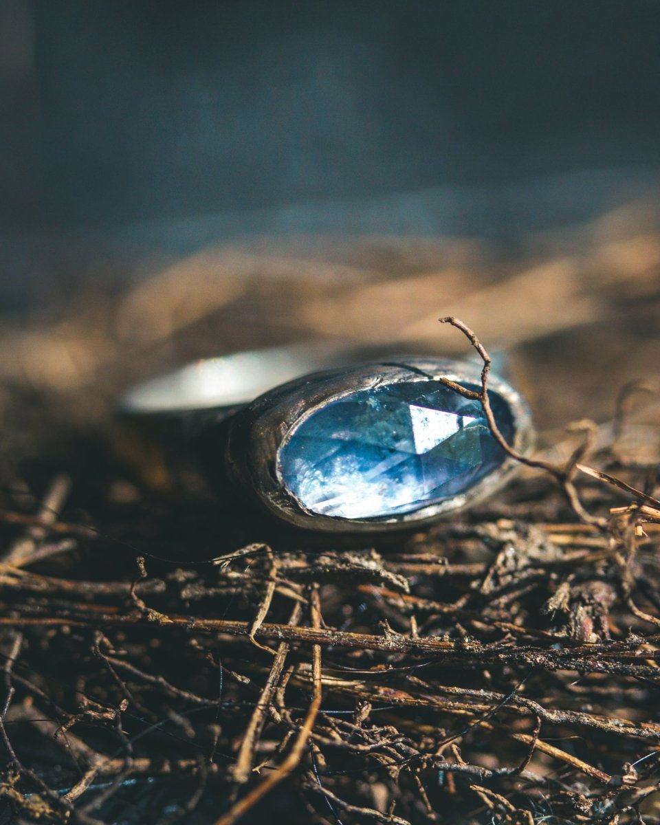 Mixed Metals Stirrup Ring with Rose-Cut Iolite Limited Edition Sterling Silver and 23.5K Gold Accent - Machinations