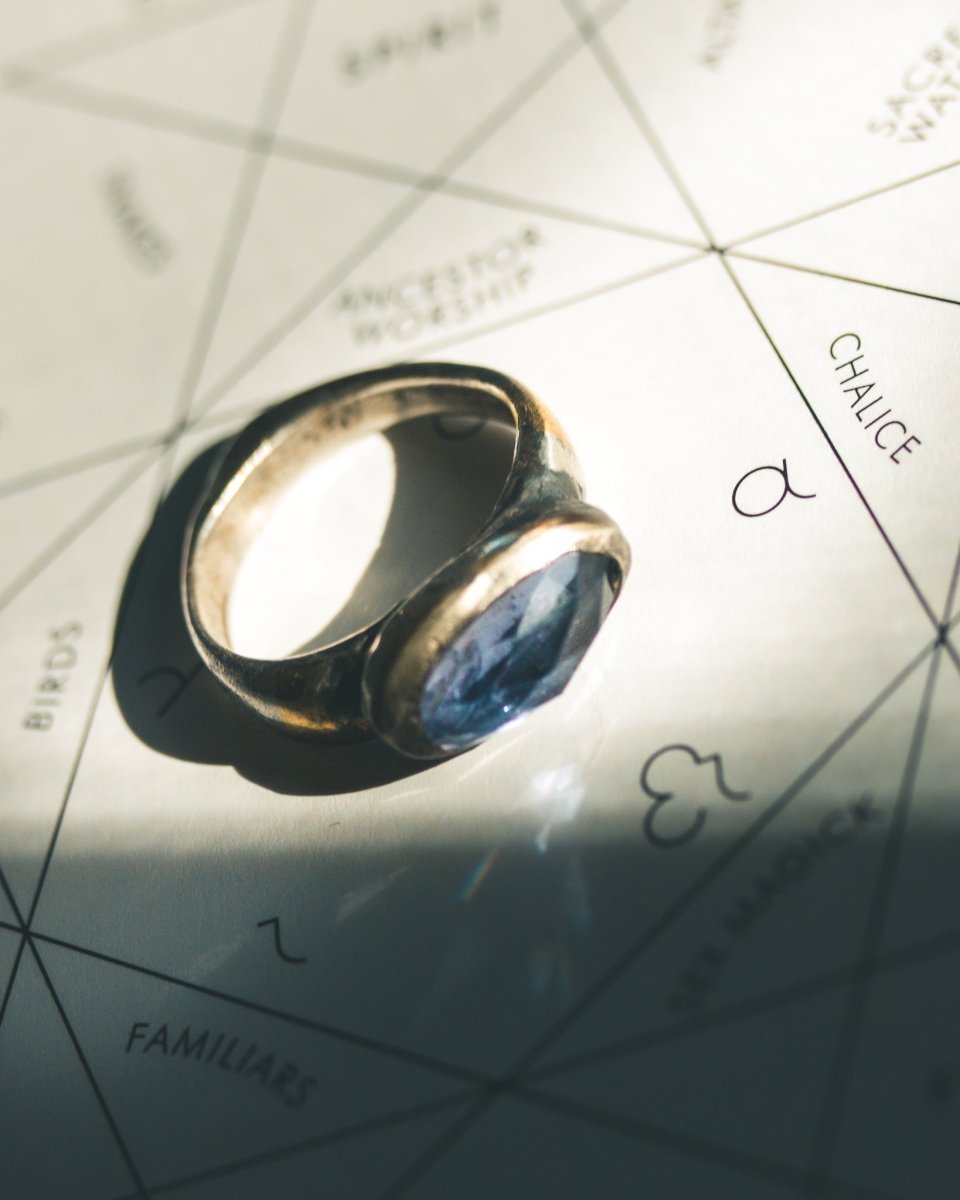 Mixed Metals Stirrup Ring with Rose-Cut Iolite Limited Edition Sterling Silver and 23.5K Gold Accent - Machinations