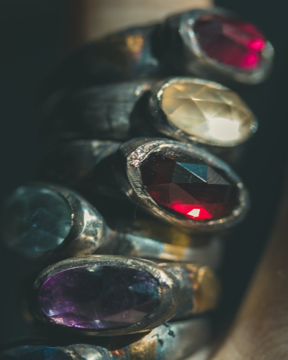 Mixed Metals Stirrup Ring with Rose-Cut Iolite Limited Edition Sterling Silver and 23.5K Gold Accent - Machinations
